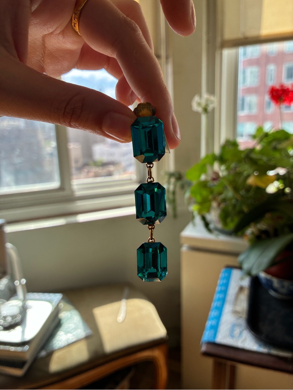 Blue Emerald-Cut Drop Earrings - Women Jewelry - Picture 3 of 5